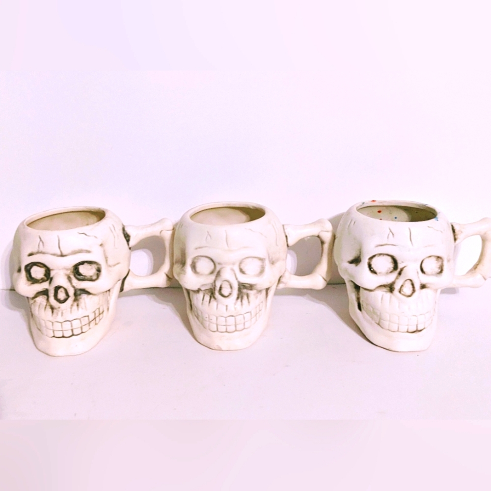 White Ceramic Skull Shaped Mug Set Of 3